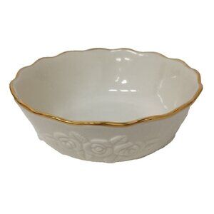 Vintage Lenox Rose Blossom Collection Floral Embossed White Gold Trim Bowl